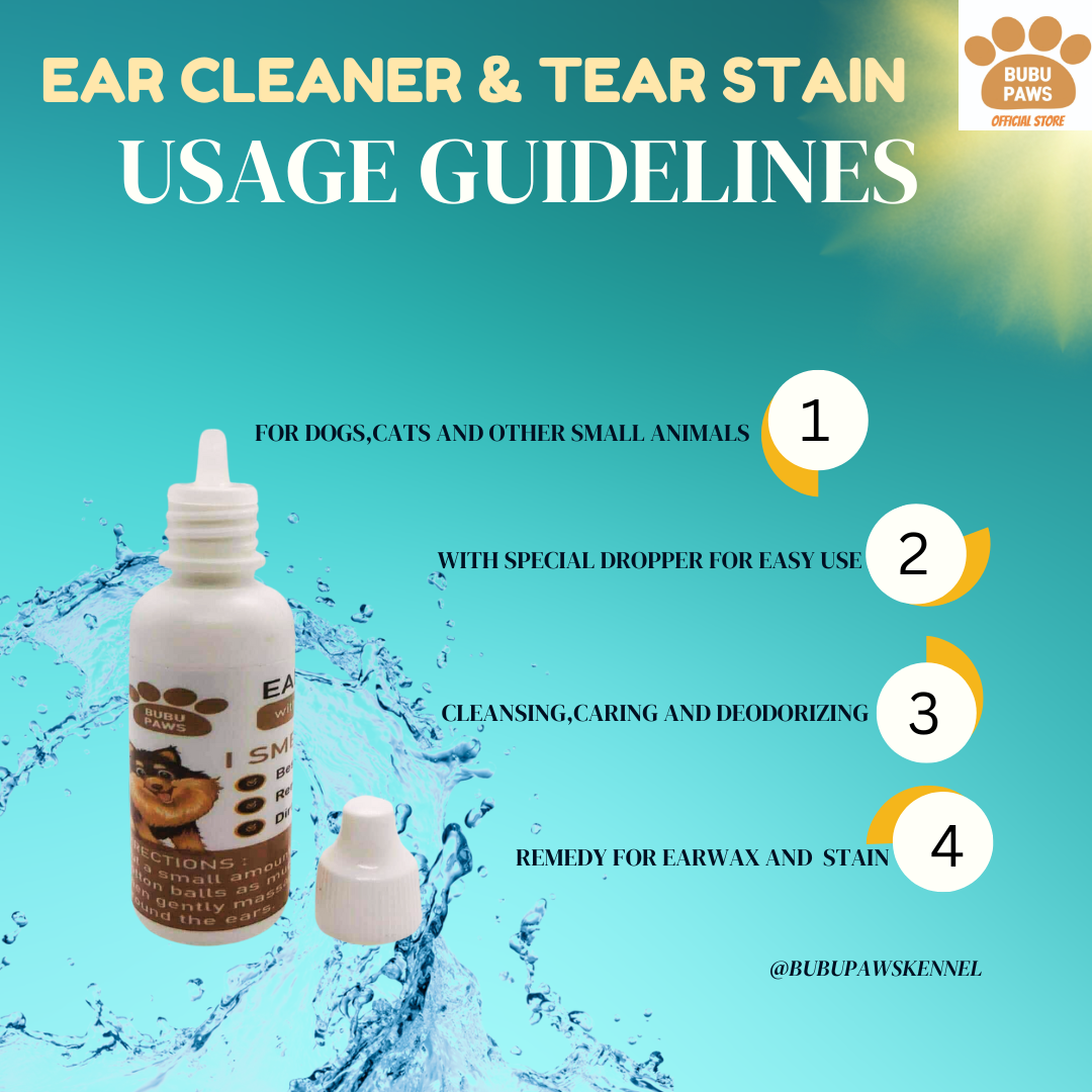 BUBU PAWS EAR CLEANER – FOR EAR MITES, EAR WAX, ANTI-BACTERIA, REMOVES ITCHY TEAR STAIN