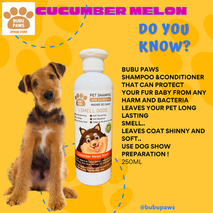 Bubu Paws Dog Shampoo & Conditioner 250ML - Anti-Ticks, Fleas-Mange Treatment-Ideal for Smelly Coats