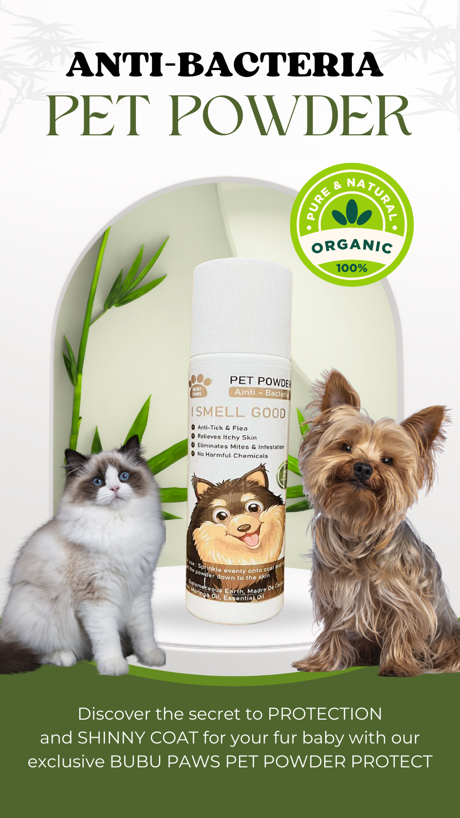 Bubu Paws Pet Powder: Powerful Protection Against Bacteria & Pests /for a Shiny, Clean Coat